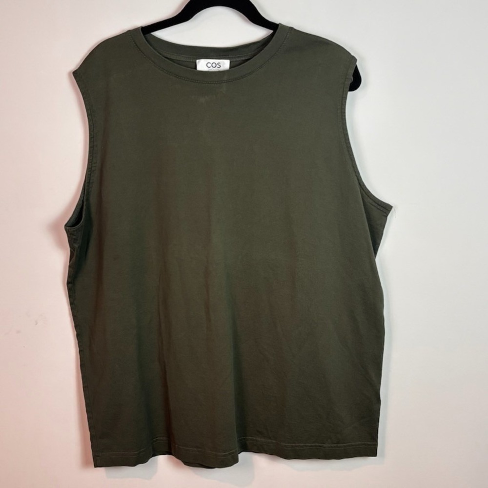 COS Mens Green Olive 100% Cotton Muscle Tank sz Large Classic sustainable summer